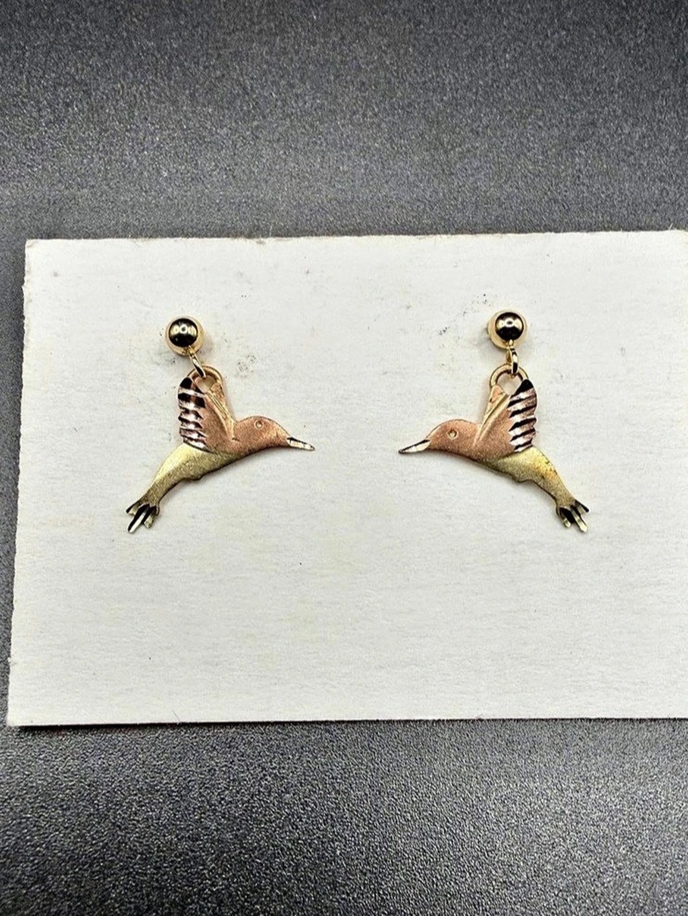 10K Gold Two Tone Black Hills Gold Hummingbird Drop Dangle Earrings Jewelry